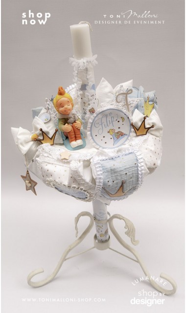 Lumanare botez Le Petit Prince cu figurina Micul Print lucrata manual 7